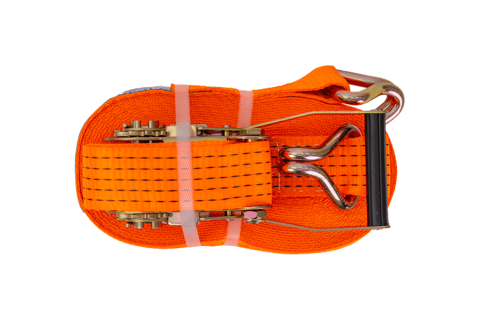Satz aus vier UNITRAILER 15m/50mm/5t orangefarbenen Transportgurten mit Spannvorrichtung