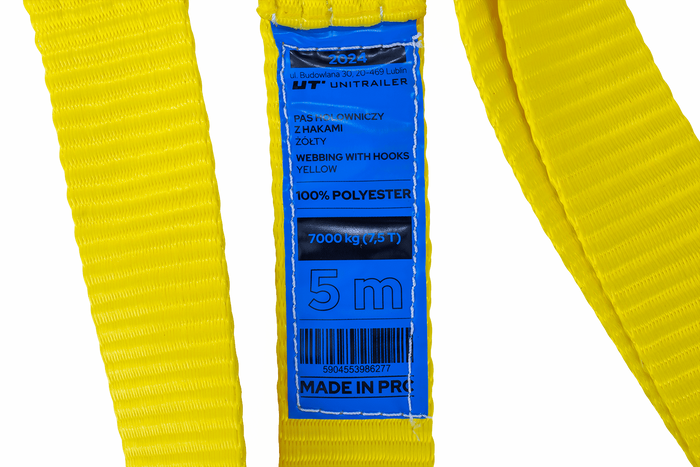 Abschleppseil mit Haken UNITRAILER Abschleppgurt 5m/50mm/7,5t gelb
