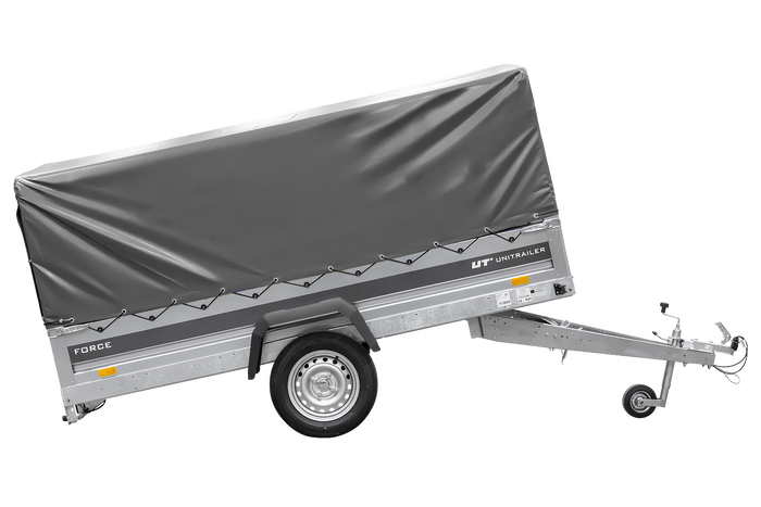 Ungebremster Anhänger 264x125 UNITRAILER FORCE 264 KIPP mit H-800 Spriegel und grauer Hochplane