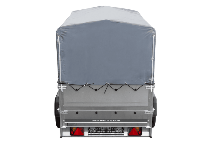 Leichtanhänger auf Blattfedern 200x125 UNITRAILER GARDEN 201/R KIPP mit BIS-Seiten, H-800-Rahmen und grauer Plane