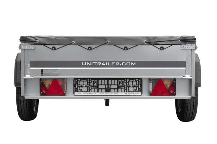 PKW-Anhänger 200x125 UNITRAILER GARDEN 201 KIPP mit grauer Flachplane und Flachplanenträger