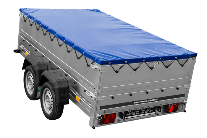 Zweiachsiger Anhänger 264x150 UNITRAILER GARDEN 265/2 KIPP mit BIS-Seitenwänden, H-0-Rahmen und blauer Plane