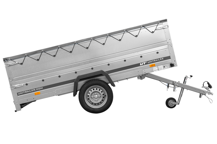 Einachsanhänger auf Federn 264x125 UNITRAILER GARDEN 264/R KIPP mit BIS-Seiten, H-0-Rahmen und grauer Plane