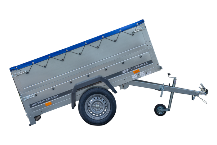 Einachsanhänger 200x106 UNITRAILER GARDEN 200 KIPP mit BIS-Seitenwänden und blauer Plane
