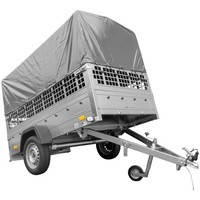 Planenanhänger 230x125 Garden Trailer 230 KIPP mit Laubgitteraufsatz, grauer Hochplane, Hochspriegel und Stützrad