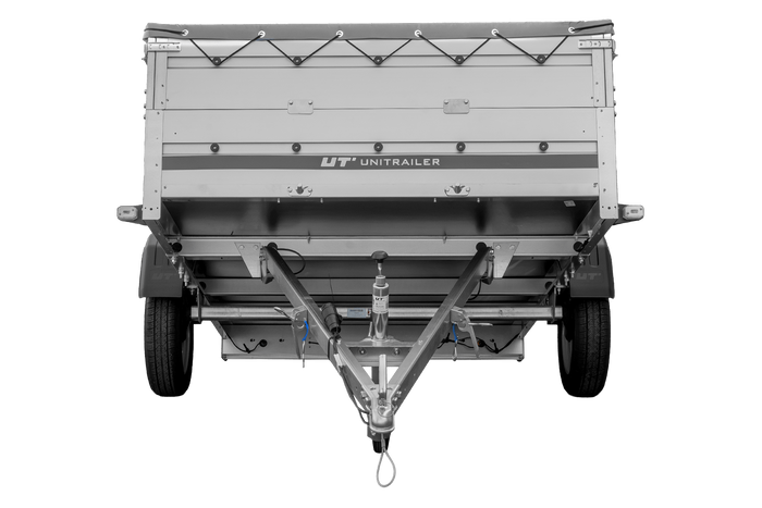 Einachsanhänger mit Aluminiumseitenwänden 264x150 Unitrailer Garden 265 KIPP ALU mit BIS-Seitenwänden, H-0-Rahmen und grauer Plane