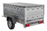 Autotransportanhänger 200x106 UNITRAILER GARDEN 200 KIPP mit BIS-Seitenwänden und grauer Plane