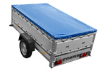 Einachsanhänger mit Aluminiumseitenwänden 230x125 Unitrailer Garden 230 KIPP ALU mit BIS-Seitenwänden, H-0-Rahmen und blauer Plane