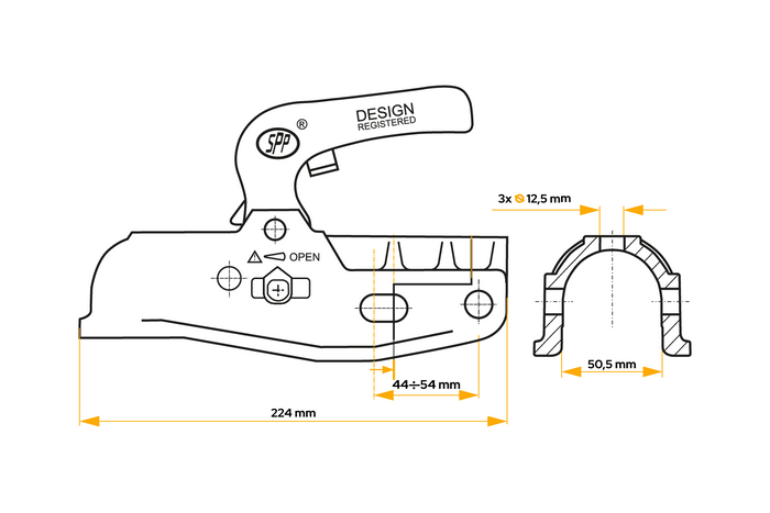 STEELPRESS BC-3000C-00-00+Z3 Kugelkopfkupplung für 3000kg Anhänger mit 35-50mm Rohrdeichsel, Gusseisen