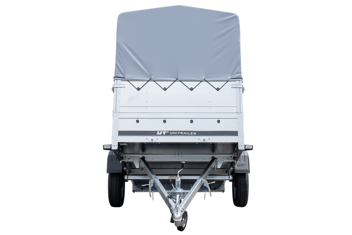 PKW-Anhänger 230x125 UNITRAILER GARDEN 230 KIPP mit Zusatzbordwändenund grauer Hochplane 80 cm