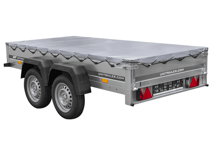 GARDEN TRAILER 264/2 KIPP MIT STÜTZRAD, GRAUE FLACHPLANE UND PLANENTRÄGER