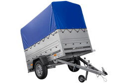 Autotransportanhänger 200x106 UNITRAILER GARDEN 200 KIPP mit BIS-Seitenwänden, H-800-Rahmen und blauer Plane