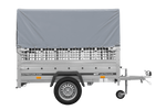 Einachsanhänger 200x125 UNITRAILER GARDEN 201 KIPP mit Gitterseitenwänden, H-800 Rahmen und grauer Plane