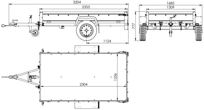 Einachsiger Anhänger auf Blattfedern 230x125 UNITRAILER GARDEN 230/R KIPP mit BIS-Seitenwänden und Aluminiumabdeckung