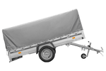 Einachsanhänger mit Aluminiumseitenwänden 264x150 Unitrailer Garden 265 KIPP ALU mit H-800 Rahmen und grauer Plane