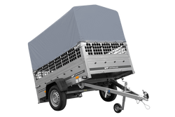 PKW-Anhänger 200x125 UNITRAILER GARDEN 201 KIPP mit Gitteraufsatz und grauer Hochplane