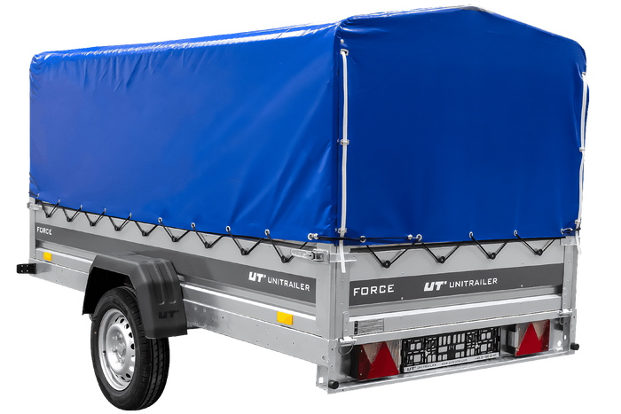 Ungebremster Anhänger 264x125 UNITRAILER FORCE 264 KIPP mit H-800 Spriegel und blauer Hochplane