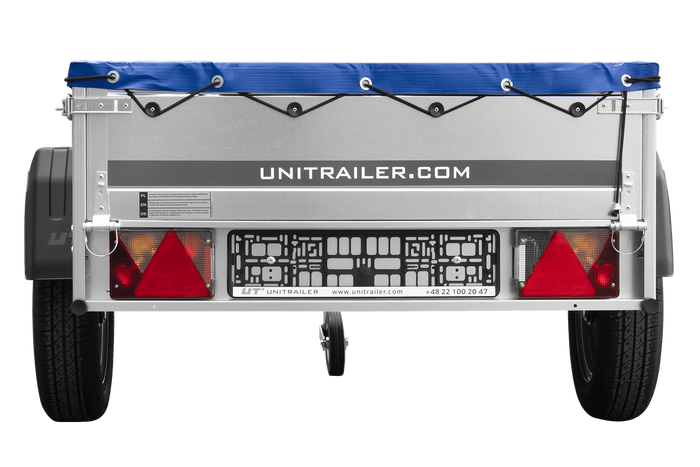 Gartenanhänger 200 Kipp mit Stützrad und blauer Plane