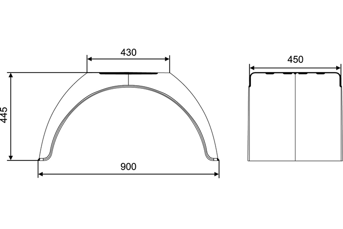 Doppelkotflügel für 15-16"-Anhänger UNITRAILER, flacher Radkasten 900/450 mm