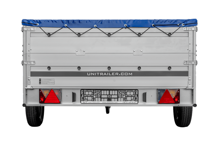 Einachsanhänger mit Aluminiumseitenwänden 264x150 Unitrailer Garden 265 KIPP ALU mit BIS-Seitenwänden, H-0-Rahmen und blauer Plane