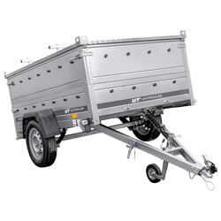 Einachsiger Anhänger auf Blattfedern 230x125 UNITRAILER GARDEN 230/R KIPP mit BIS-Seitenwänden und Aluminiumabdeckung