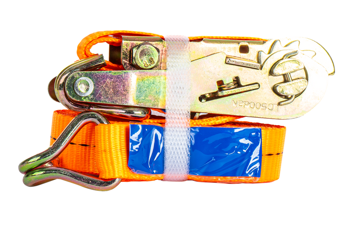 Satz aus vier UNITRAILER 2m/50mm/5t orangefarbenen Transportgurten mit Spanner