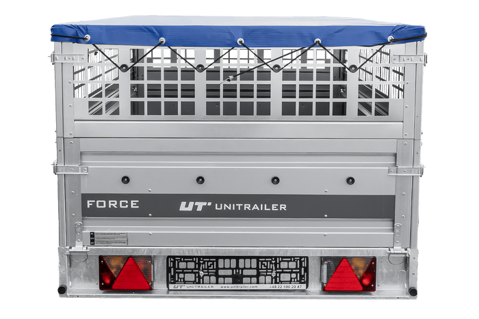 Einachsanhänger 264x125 UNITRAILER FORCE 264 KIPP mit Gitterwänden, H-0-Rahmen und blauer Plane