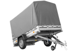 Autotransportanhänger mit Aluminiumwänden 230x125 Unitrailer Garden 230 KIPP ALU mit H1100-Rahmen und grauer Plane