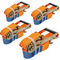 Satz aus vier orangefarbenen UNITRAILER 4m/50mm/5t Transportgurten mit Spannvorrichtung