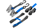 Set aus zwei HILLS 3 m/25 mm/1 t Transportgurten mit Spannvorrichtung und zwei 0,45 m Gurten zur Sicherung des Motorrads