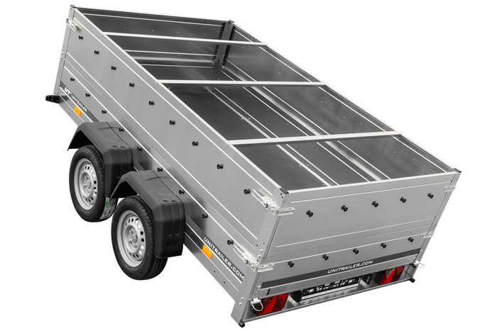 Zweiachsiger Anhänger 264x150 UNITRAILER GARDEN 265/2 KIPP mit BIS-Seitenwänden, H-0-Rahmen und grauer Plane