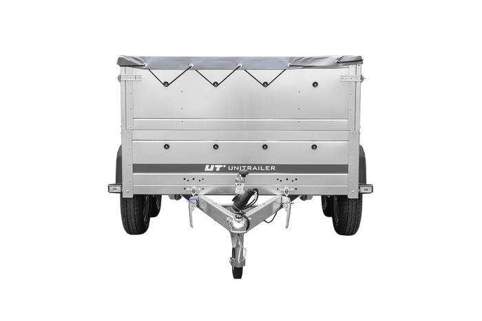 GARTENANHÄNGER 264/2 KIPP Zweiachs-Anhänger mit Stützrad, H-0-Rahmen, zusätzlichen Bordwänden und grauer Plane