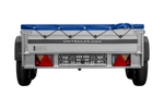 Zweiachsiger Anhänger mit Aluminiumseitenwänden 264x125 Unitrailer Garden 264/2 KIPP ALU mit H-0-Rahmen und blauer Plane