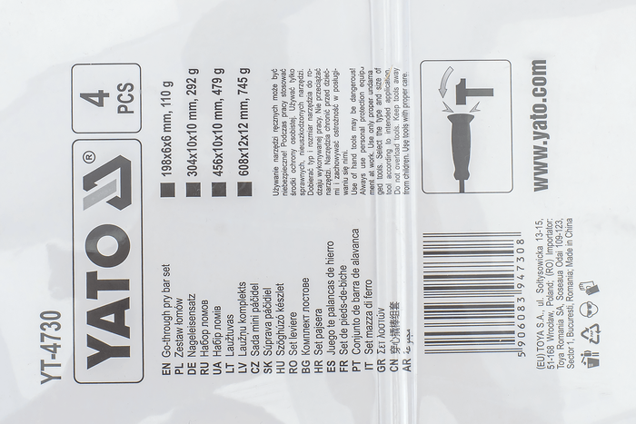YATO YT-4730 Brecheisen mit Griff, 4er-Set.