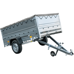 Faltbarer Pkw Anhänger Garden Trailer 230 KIPP mit zusätzlichen Bordwänden, Stützrad, Flachplane und Planenträgern]