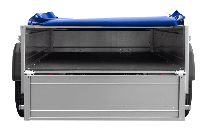 Gartenanhänger 200 Kipp mit Stützrad, H-0-Rahmen und blauer Plane