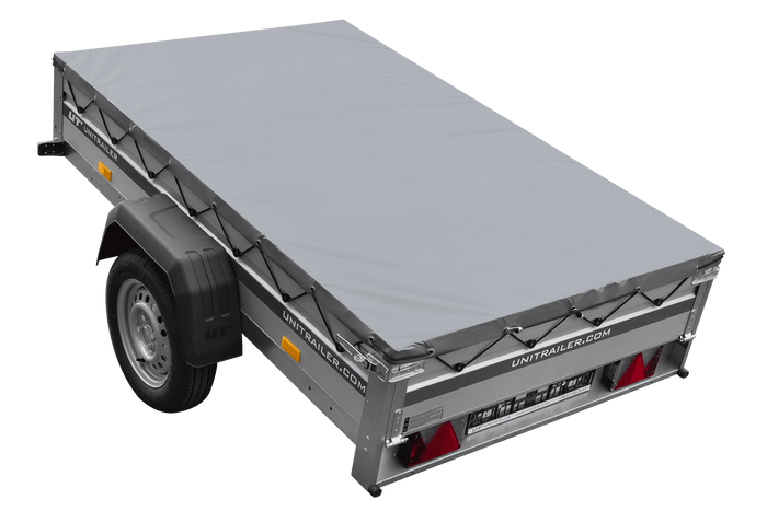 Einachsanhänger mit Aluminiumseitenwänden 200x125 Unitrailer Garden 201 KIPP ALU mit H-0-Rahmen und grauer Plane