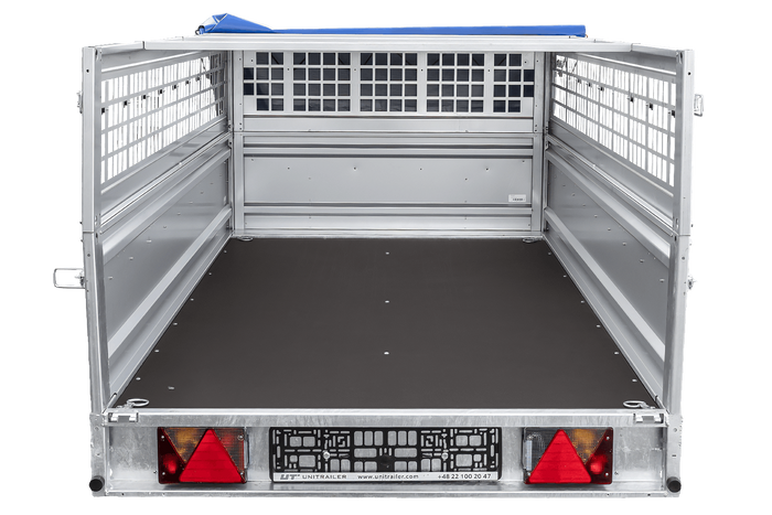 Einachsanhänger 264x125 UNITRAILER FORCE 264 KIPP mit Gitterwänden, H-0-Rahmen und blauer Plane