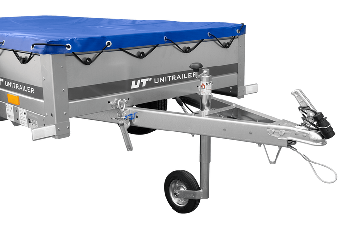 Gartenanhänger 200 Kipp mit Stützrad und blauer Plane