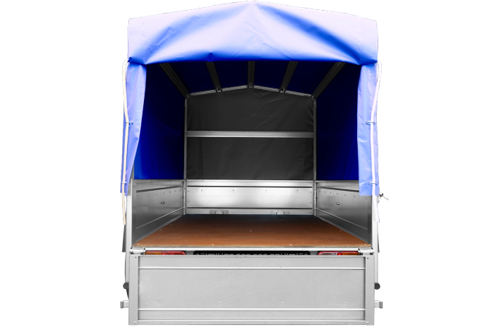 Einachsanhänger auf Federn 200x125 UNITRAILER GARDEN 201/R KIPP mit H-800-Rahmen und blauer Plane