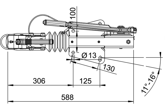 Auflaufeinrichtung AL-KO 90S/3 mit AK161-Kugelkupplung für einen 1000 kg Anhänger mit V-Deichsel