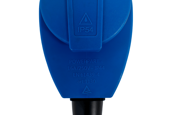 MANTES 2P+E abgewinkelter CEE-Stecker mit zusätzlicher Steckdose 16A 230V