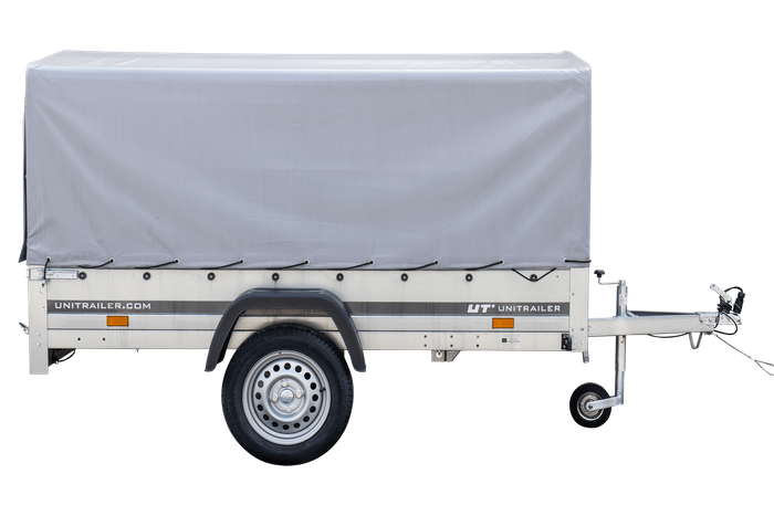 PKW-Anhänger 230x125 UNITRAILER GARDEN 230 KIPP mit Spriegel 80 cm und grauer Hochplane