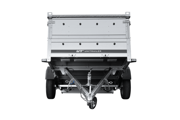 Einachsiger Anhänger auf Blattfedern 264x125 UNITRAILER GARDEN 264/R KIPP mit BIS-Seitenwänden und Aluminiumabdeckung