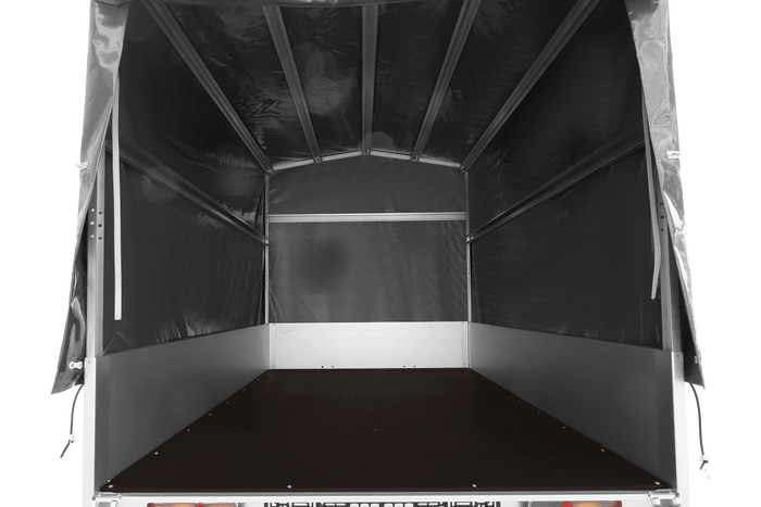 Autoanhänger mit Aluminiumseitenwänden 264x125 Unitrailer Garden 264 KIPP ALU mit H-1100 Rahmen und grauer Plane