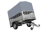 Einachsanhänger 200x125 UNITRAILER GARDEN 201 KIPP mit Gitterseitenwänden, H-800 Rahmen und grauer Plane