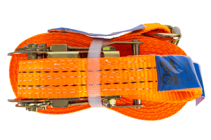 Satz aus vier UNITRAILER 10m/35mm/2t orangefarbenen Transportgurten mit Spannvorrichtung