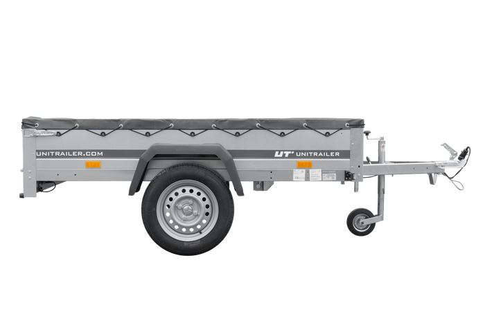 PKW-Anhänger 200x125 UNITRAILER GARDEN 201 KIPP mit grauer Flachplane und Flachplanenträger