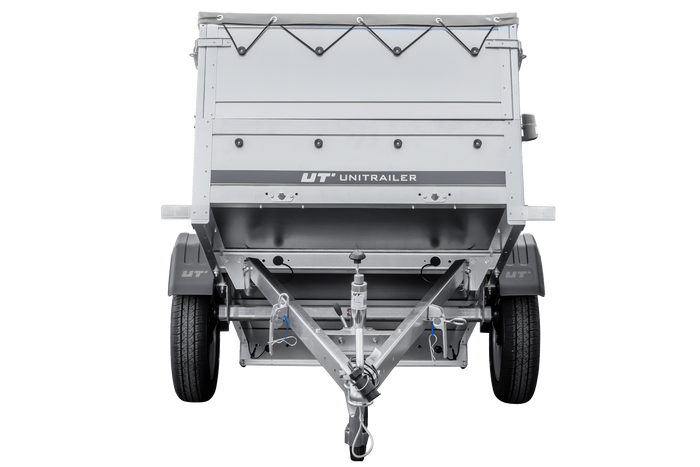 Autotransportanhänger 200x106 UNITRAILER GARDEN 200 KIPP mit BIS-Seitenwänden und grauer Plane