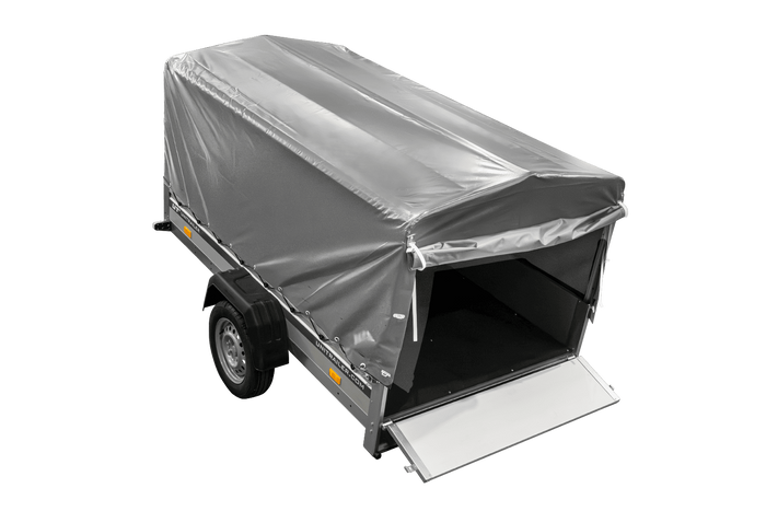 Einachsanhänger mit ALU-Bordwänden 230x125 Unitrailer Garden 230 KIPP ALU mit H-800 Rahmen und grauer Plane